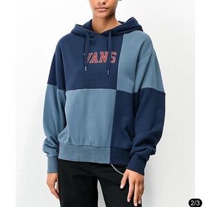 Vans Men's Navy and Light Blue Block Hoodie